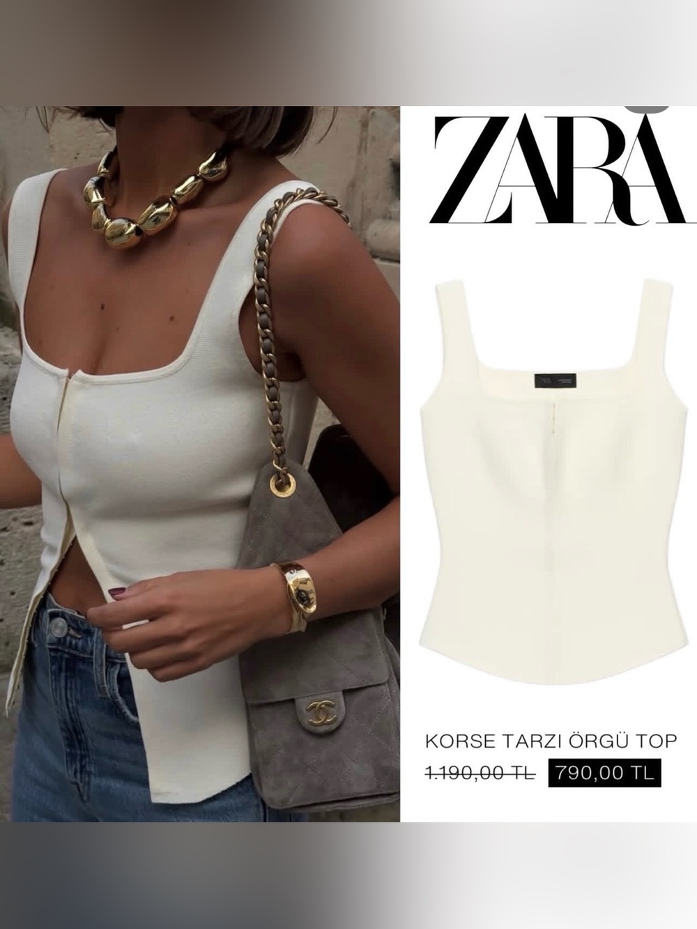 🚫Never weared🚫ZARA Cream Square-Neck Knit Tank Top with Front Seam